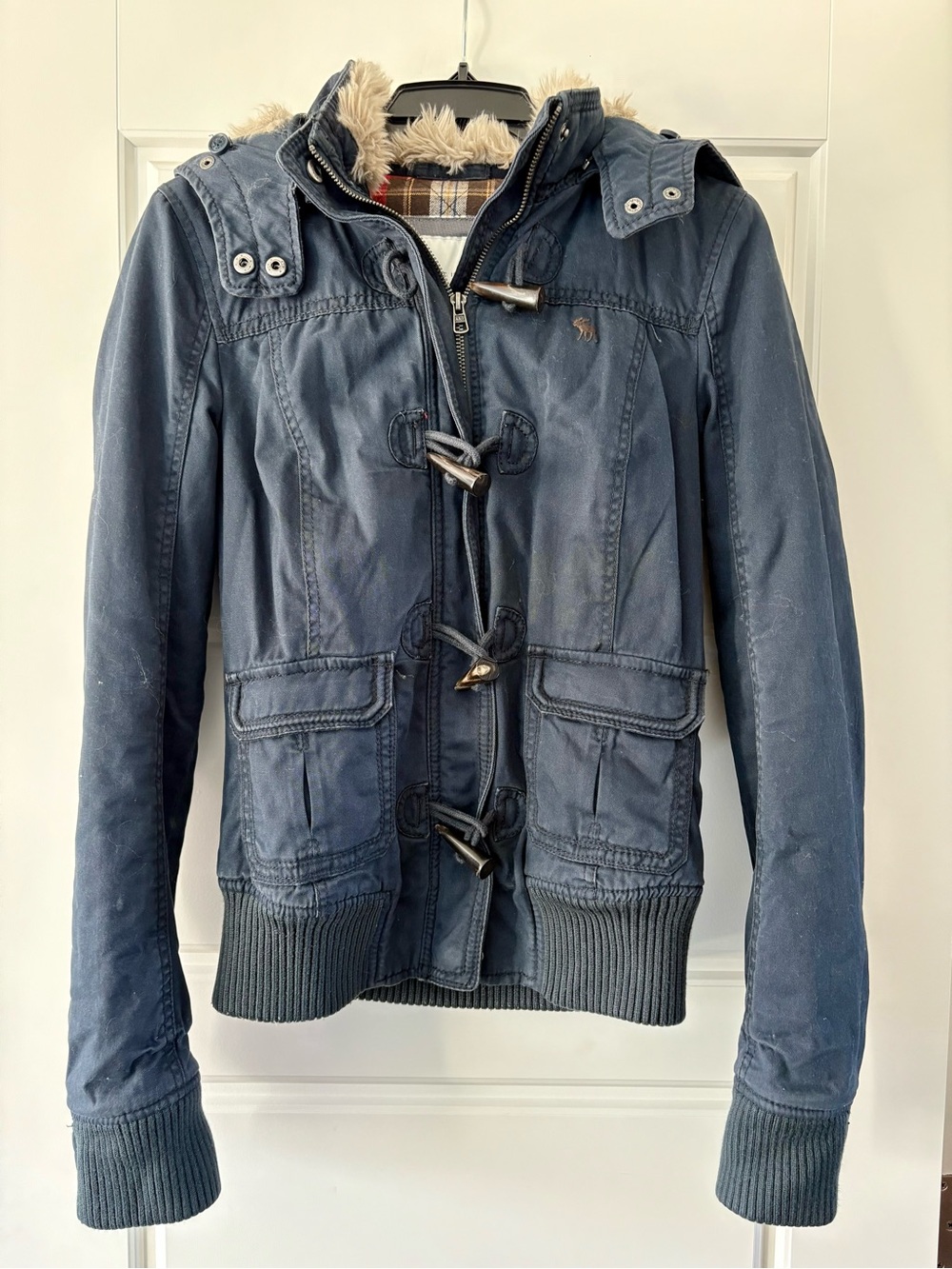 Abercrombie & Fitch Dark Navy Hooded Toggle Bomber Jacket